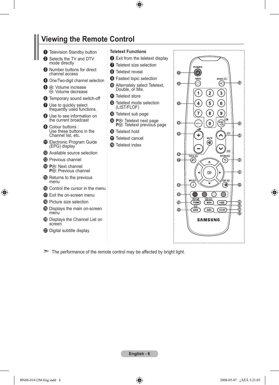 Viewing the remote control | Samsung BN68-01412M-00 User Manual | Page 8 / 51