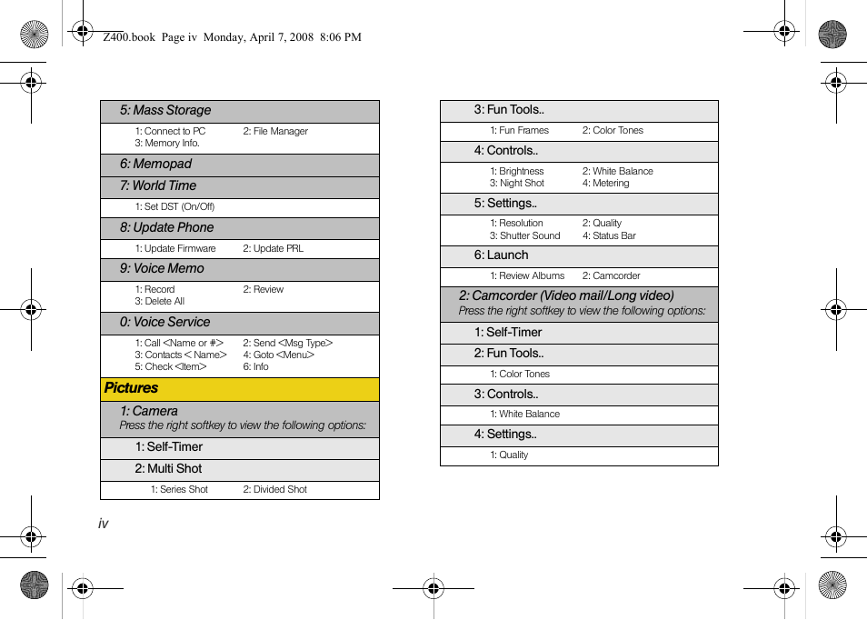 Pictures | Samsung Z400 User Manual | Page 10 / 213