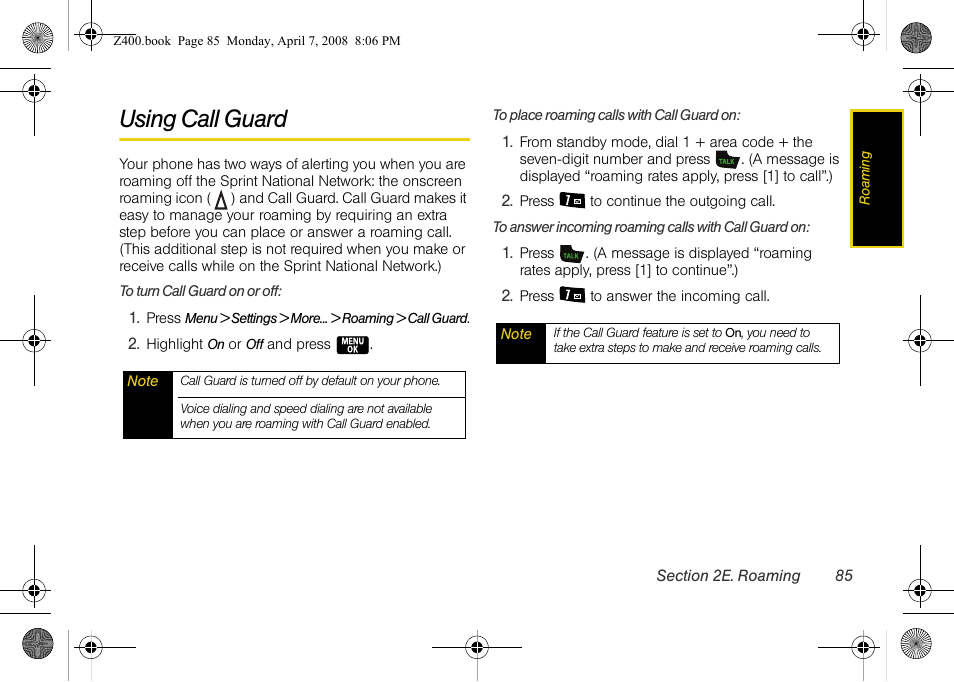 Using call guard | Samsung Z400 User Manual | Page 101 / 213