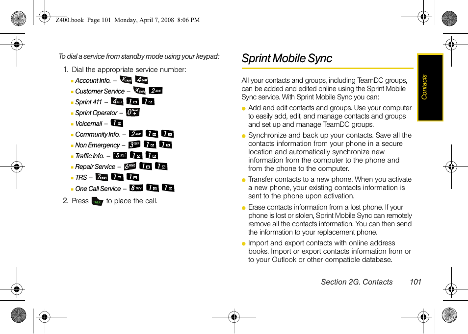Sprint mobile sync | Samsung Z400 User Manual | Page 117 / 213