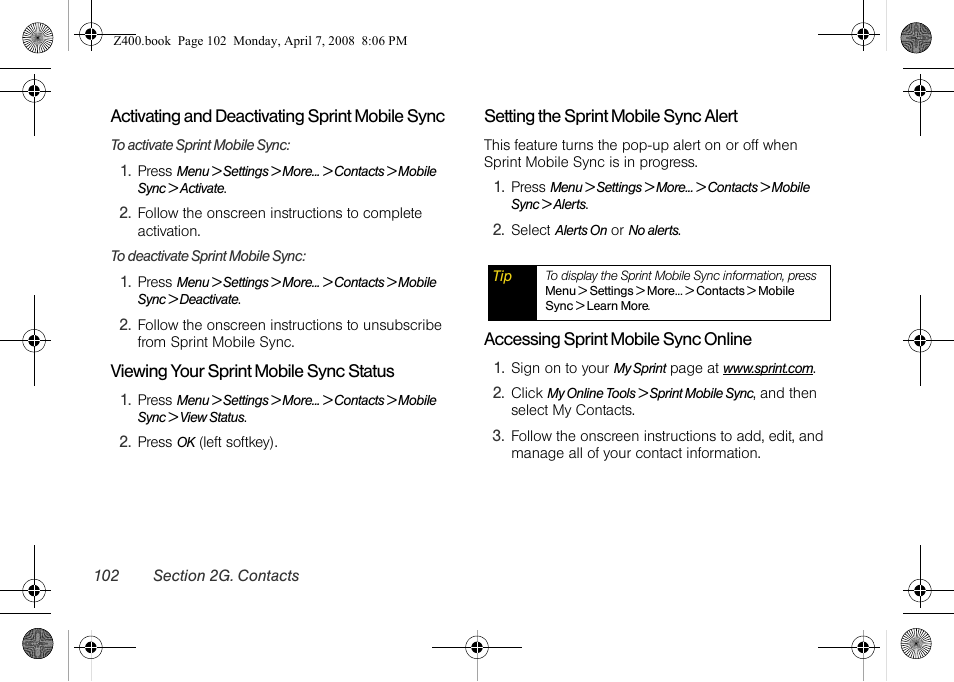 Samsung Z400 User Manual | Page 118 / 213