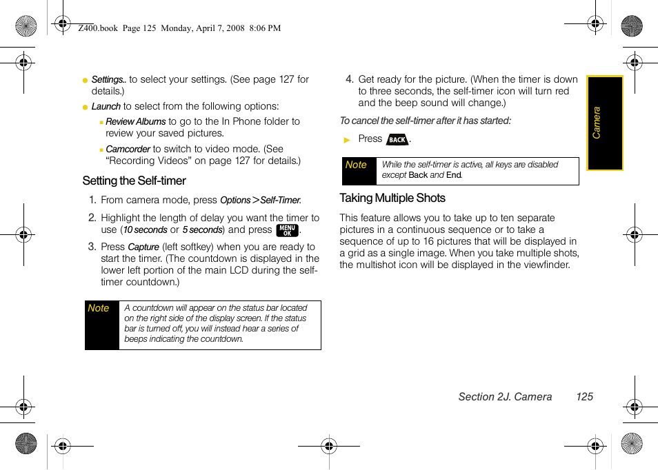 Setting, See “taking multiple | Samsung Z400 User Manual | Page 141 / 213