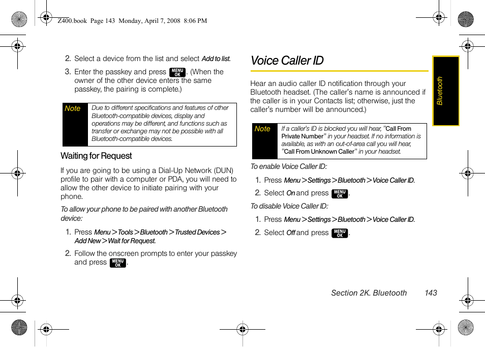 Voice caller id | Samsung Z400 User Manual | Page 159 / 213