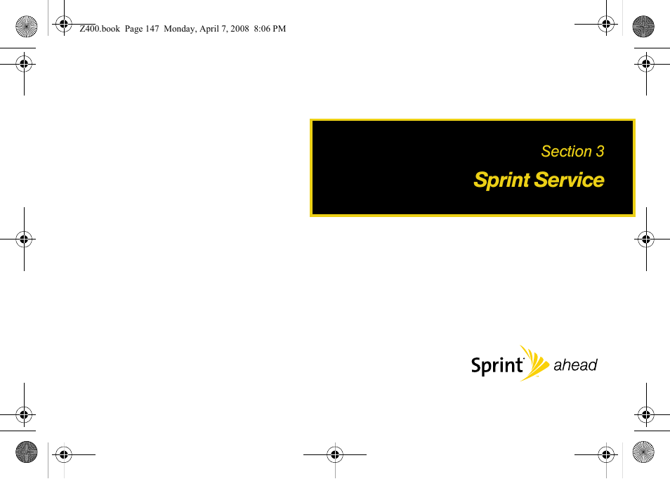 Sprint service, Section 3: sprint service | Samsung Z400 User Manual | Page 163 / 213