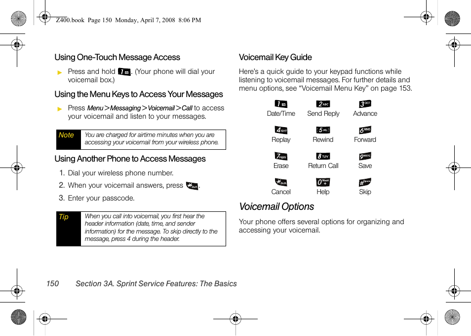 Voicemail options | Samsung Z400 User Manual | Page 166 / 213
