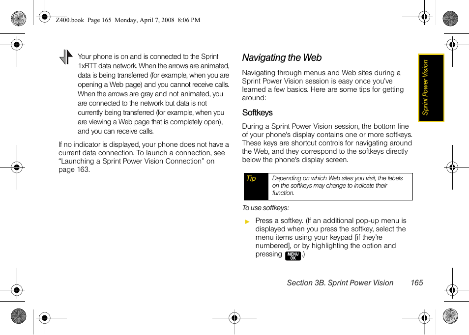 Navigating the web | Samsung Z400 User Manual | Page 181 / 213