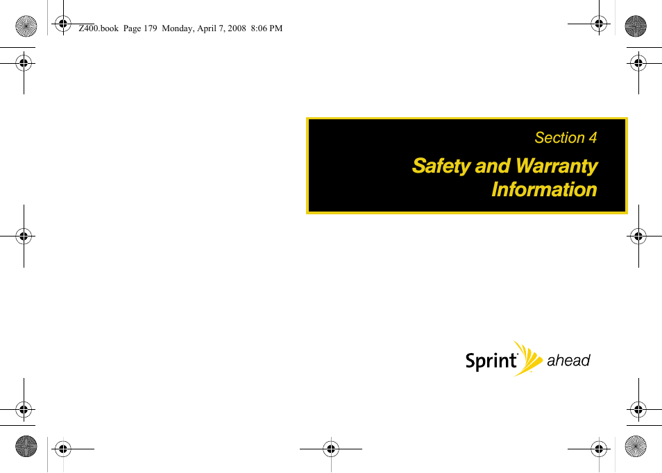 Safety and warranty information, Section 4: safety and warranty, Information | Samsung Z400 User Manual | Page 195 / 213