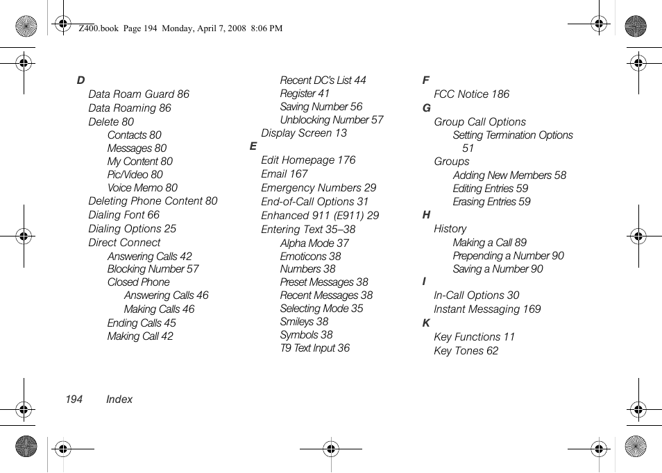 Samsung Z400 User Manual | Page 210 / 213