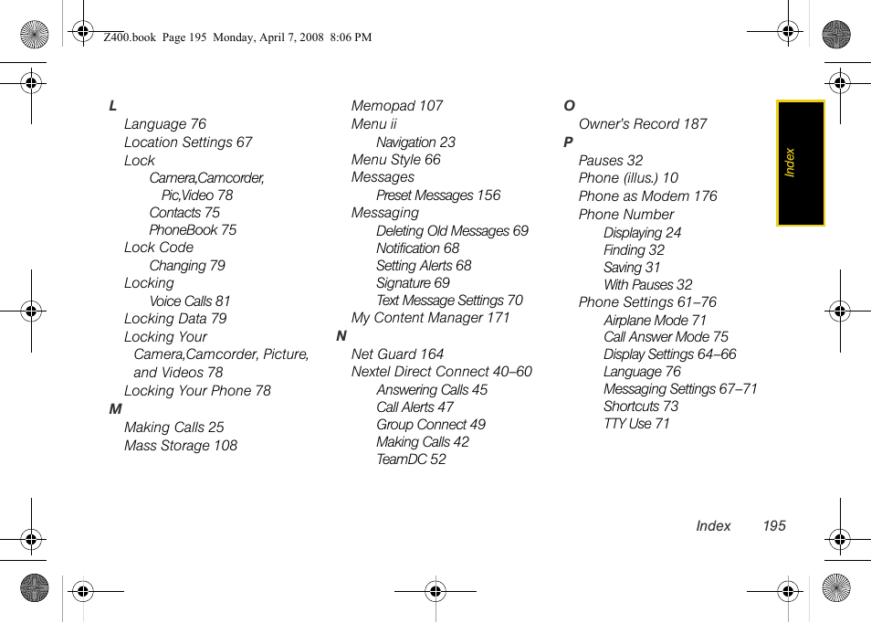 Samsung Z400 User Manual | Page 211 / 213