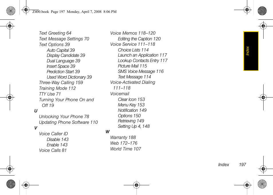 Samsung Z400 User Manual | Page 213 / 213