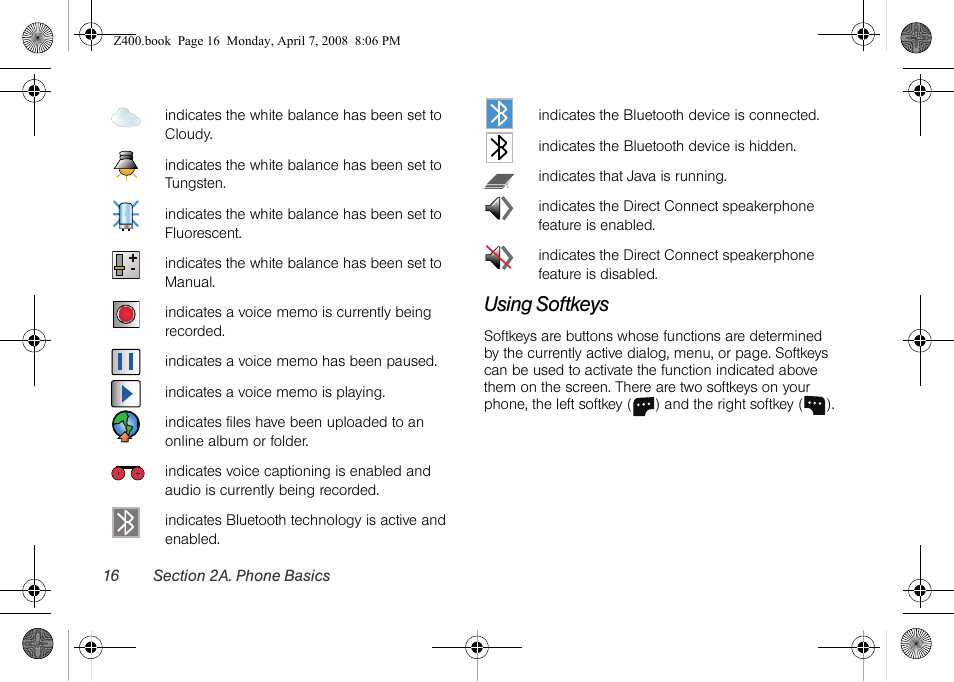 Using softkeys | Samsung Z400 User Manual | Page 32 / 213