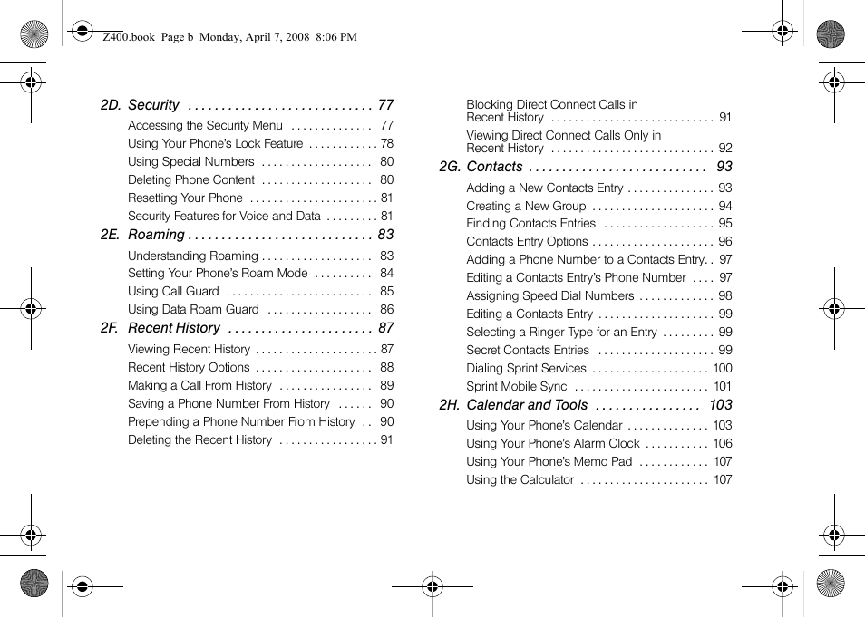 Samsung Z400 User Manual | Page 4 / 213