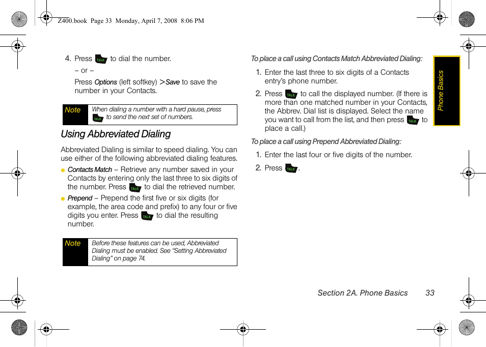 Using abbreviated dialing | Samsung Z400 User Manual | Page 49 / 213