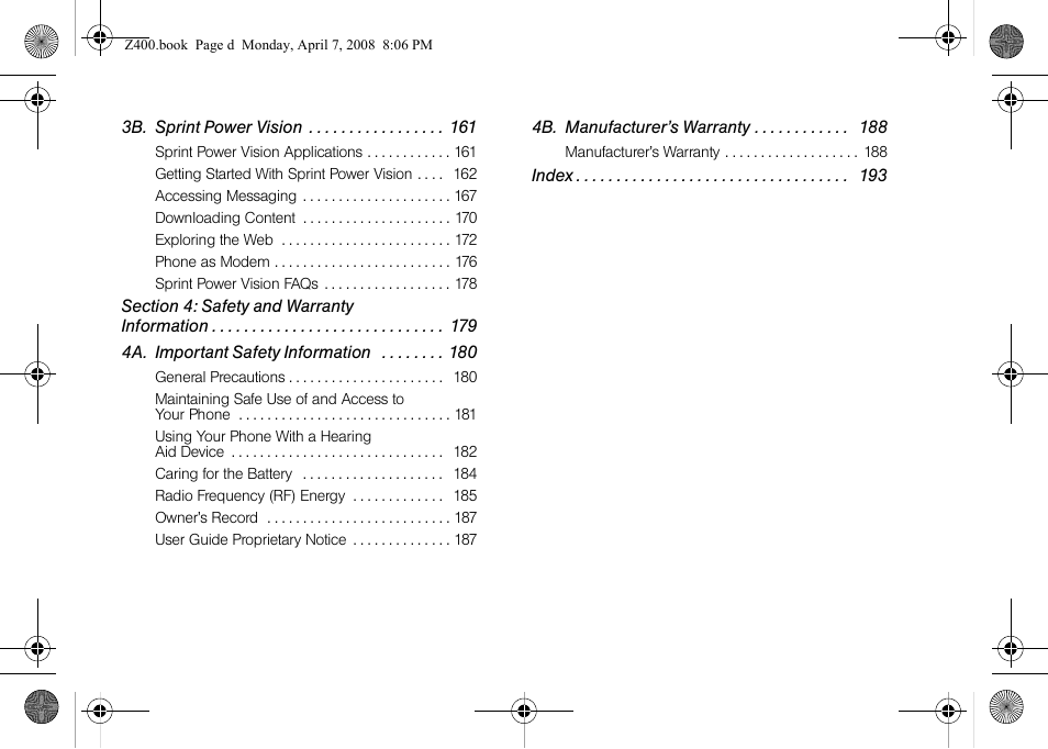 Samsung Z400 User Manual | Page 6 / 213