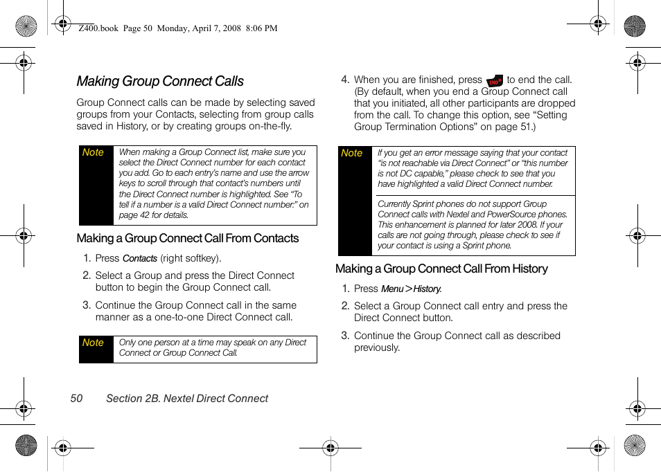 Making group connect calls | Samsung Z400 User Manual | Page 66 / 213