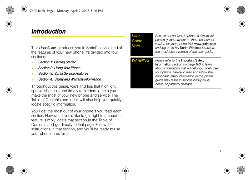 Introduction | Samsung Z400 User Manual | Page 7 / 213