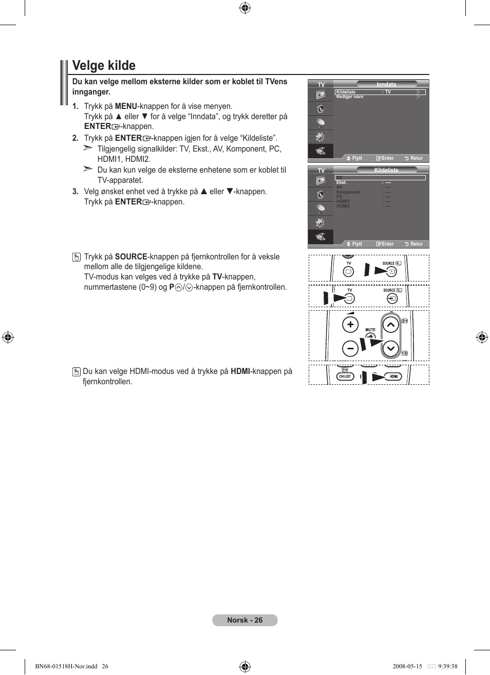 Velge kilde | Samsung BN68-01518H-00 User Manual | Page 133 / 177