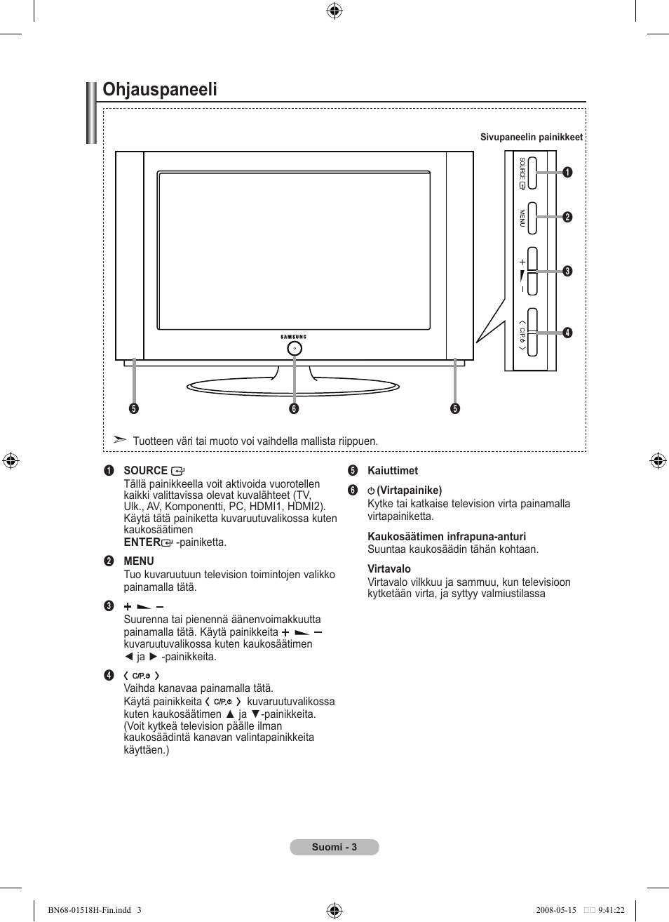 Ohjauspaneeli | Samsung BN68-01518H-00 User Manual | Page 145 / 177