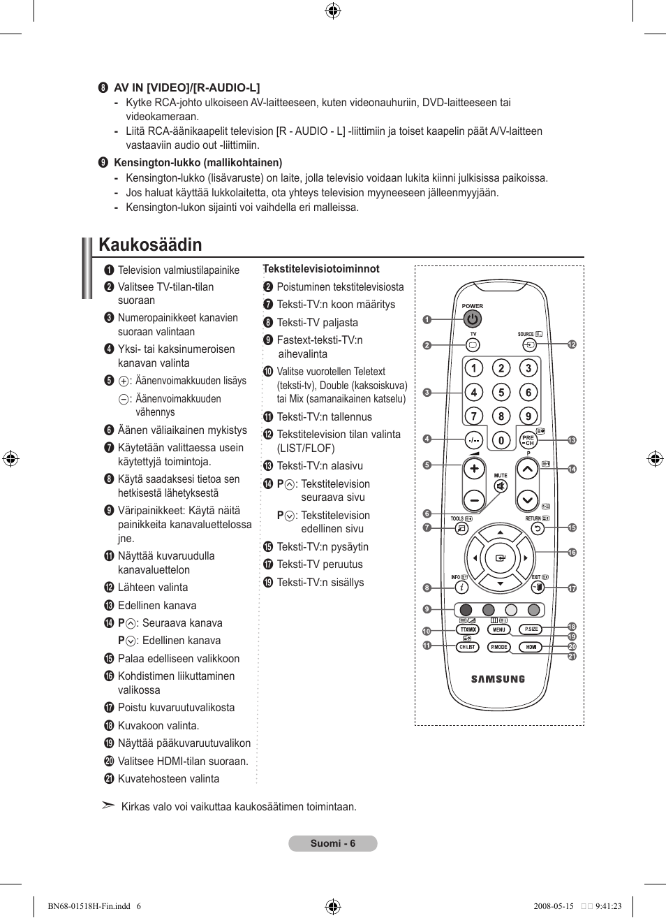 Kaukosäädin | Samsung BN68-01518H-00 User Manual | Page 148 / 177