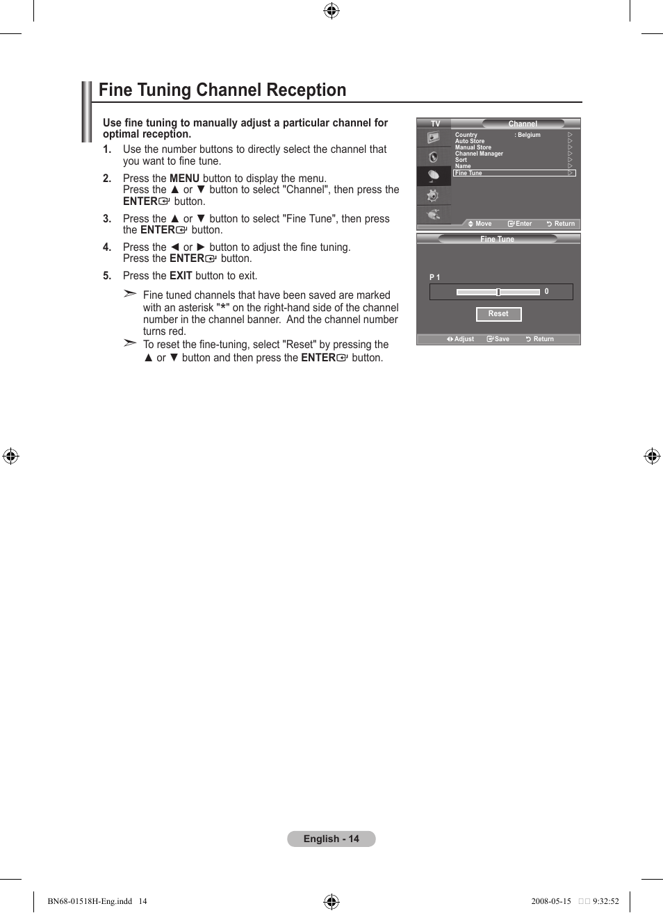 Fine tuning channel reception | Samsung BN68-01518H-00 User Manual | Page 16 / 177