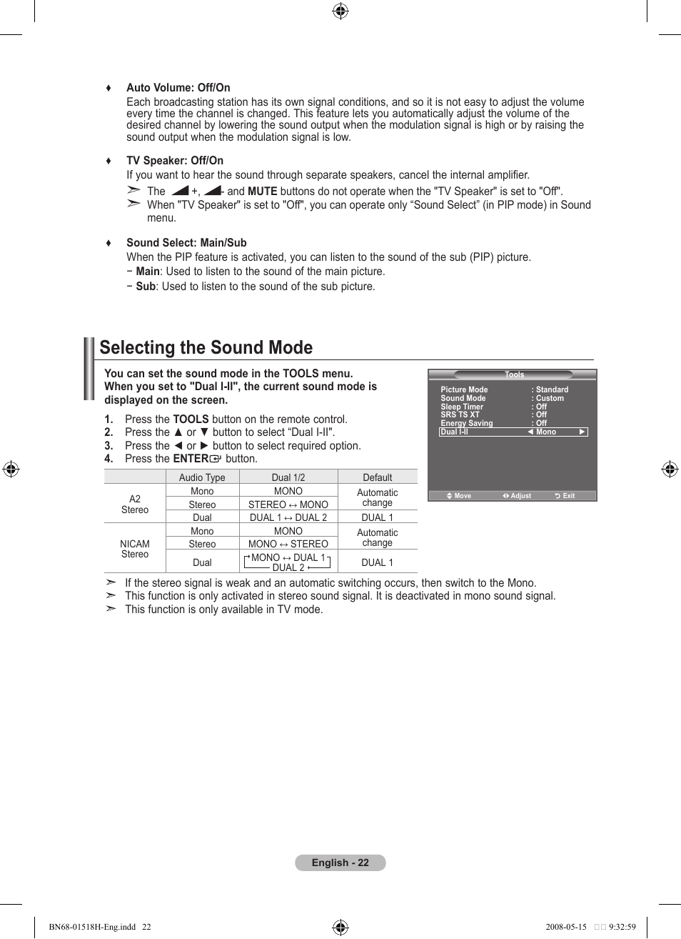 Selecting the sound mode | Samsung BN68-01518H-00 User Manual | Page 24 / 177