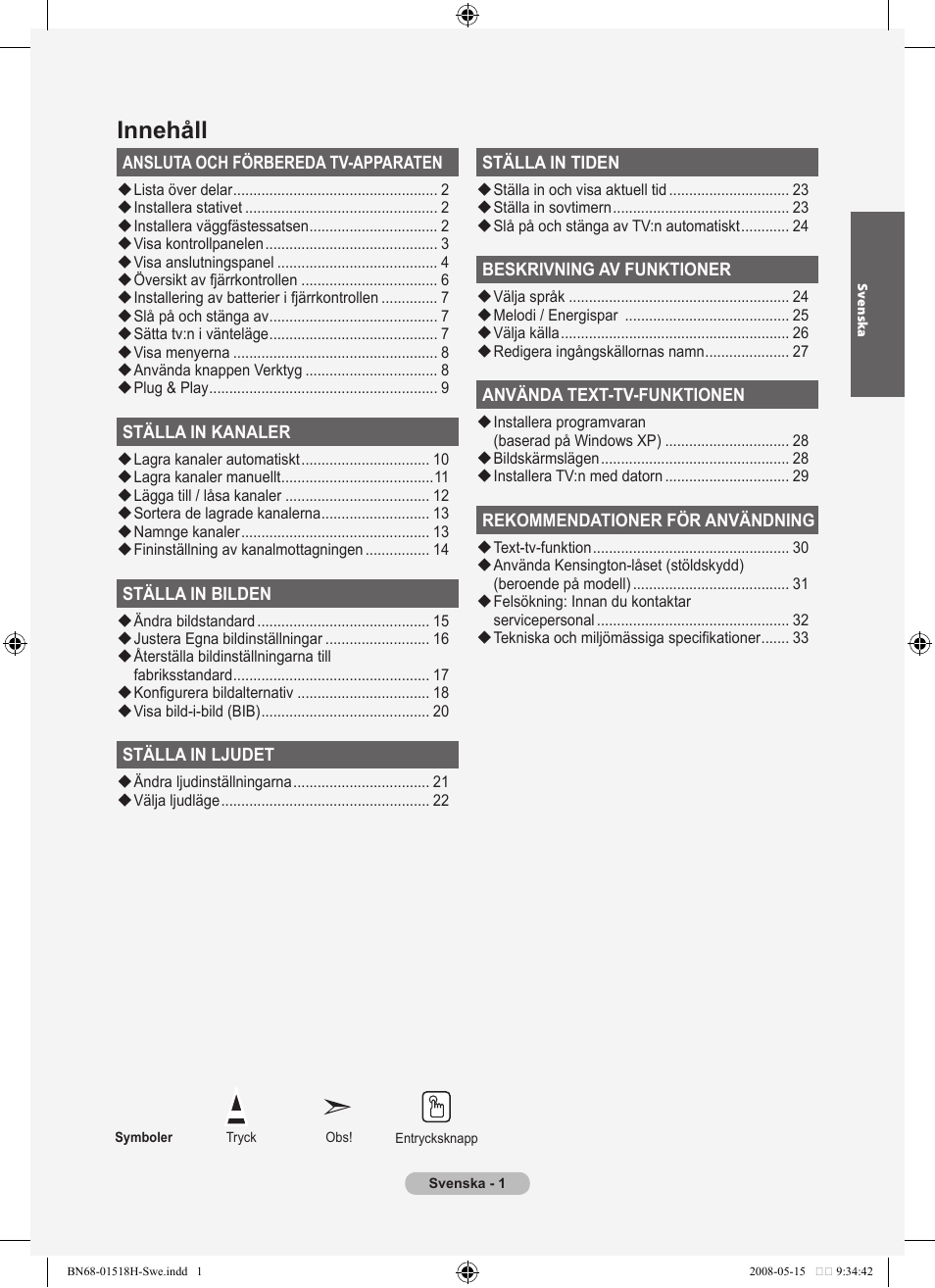 Innehåll | Samsung BN68-01518H-00 User Manual | Page 38 / 177