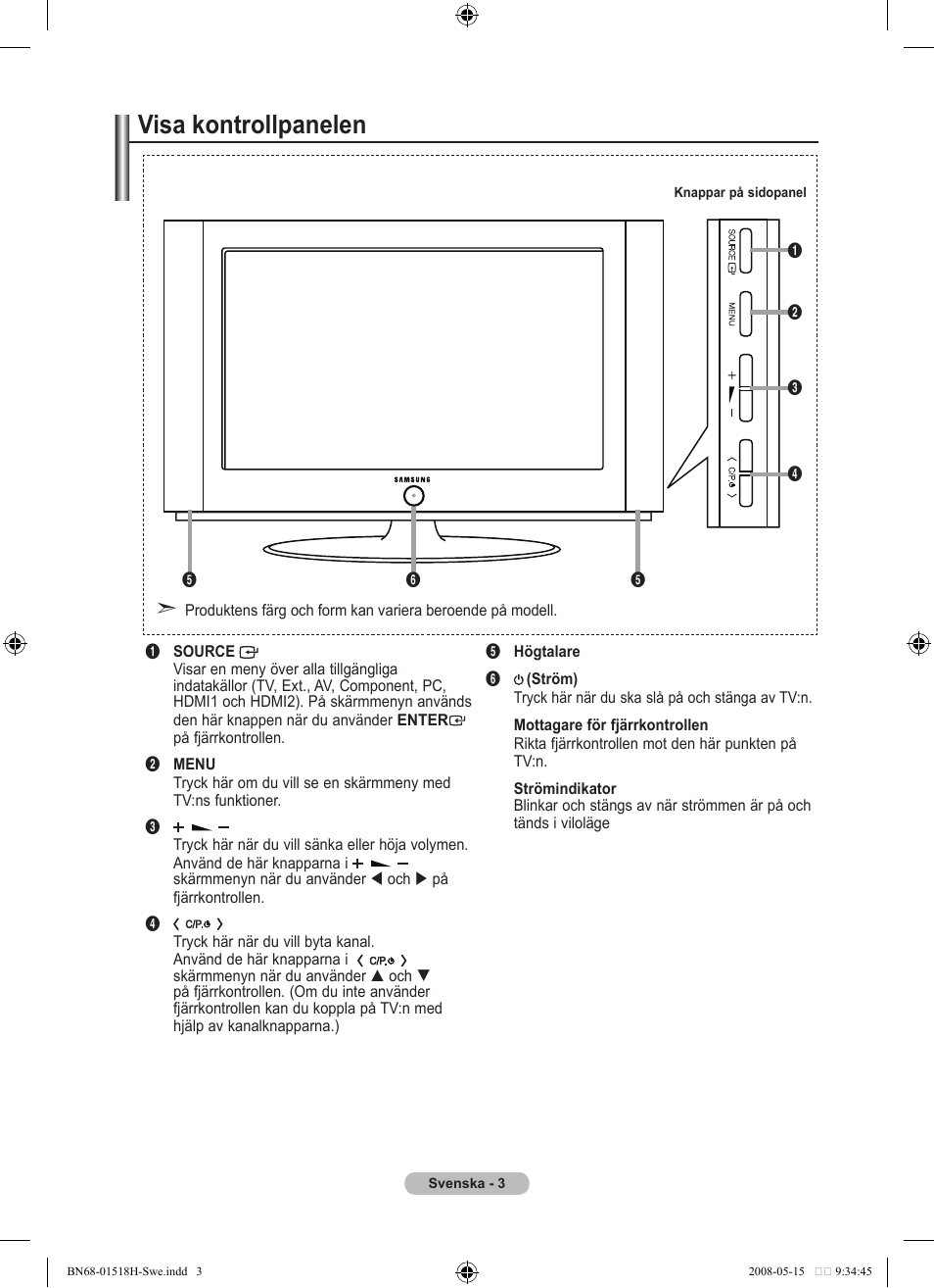 Visa kontrollpanelen | Samsung BN68-01518H-00 User Manual | Page 40 / 177