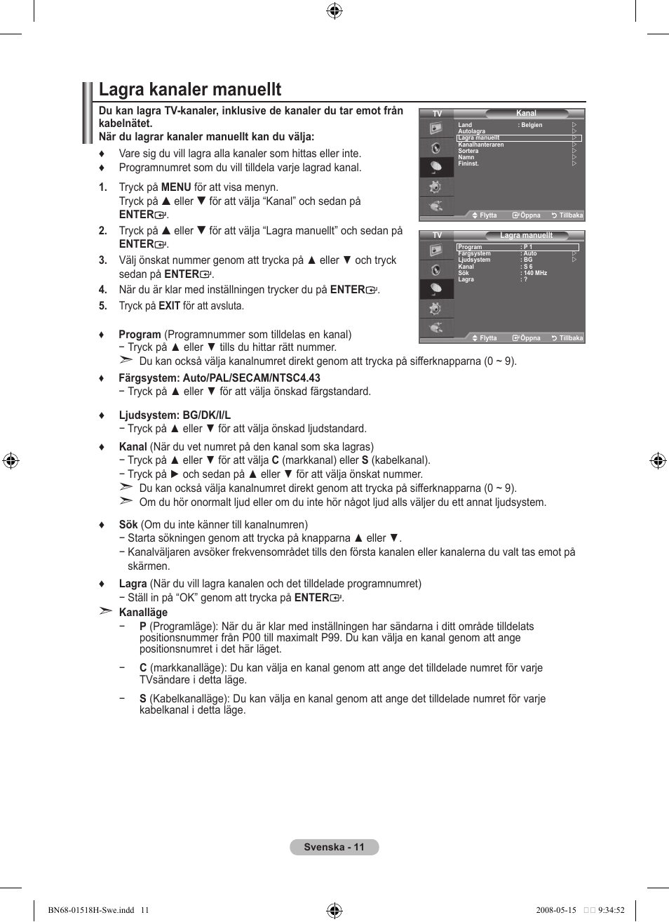 Lagra kanaler manuellt | Samsung BN68-01518H-00 User Manual | Page 48 / 177