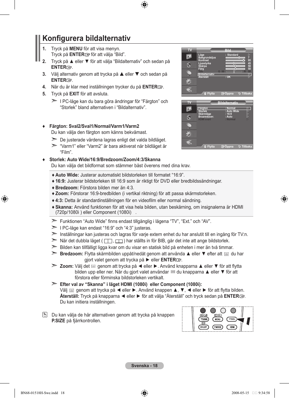 Konfigurera bildalternativ | Samsung BN68-01518H-00 User Manual | Page 55 / 177