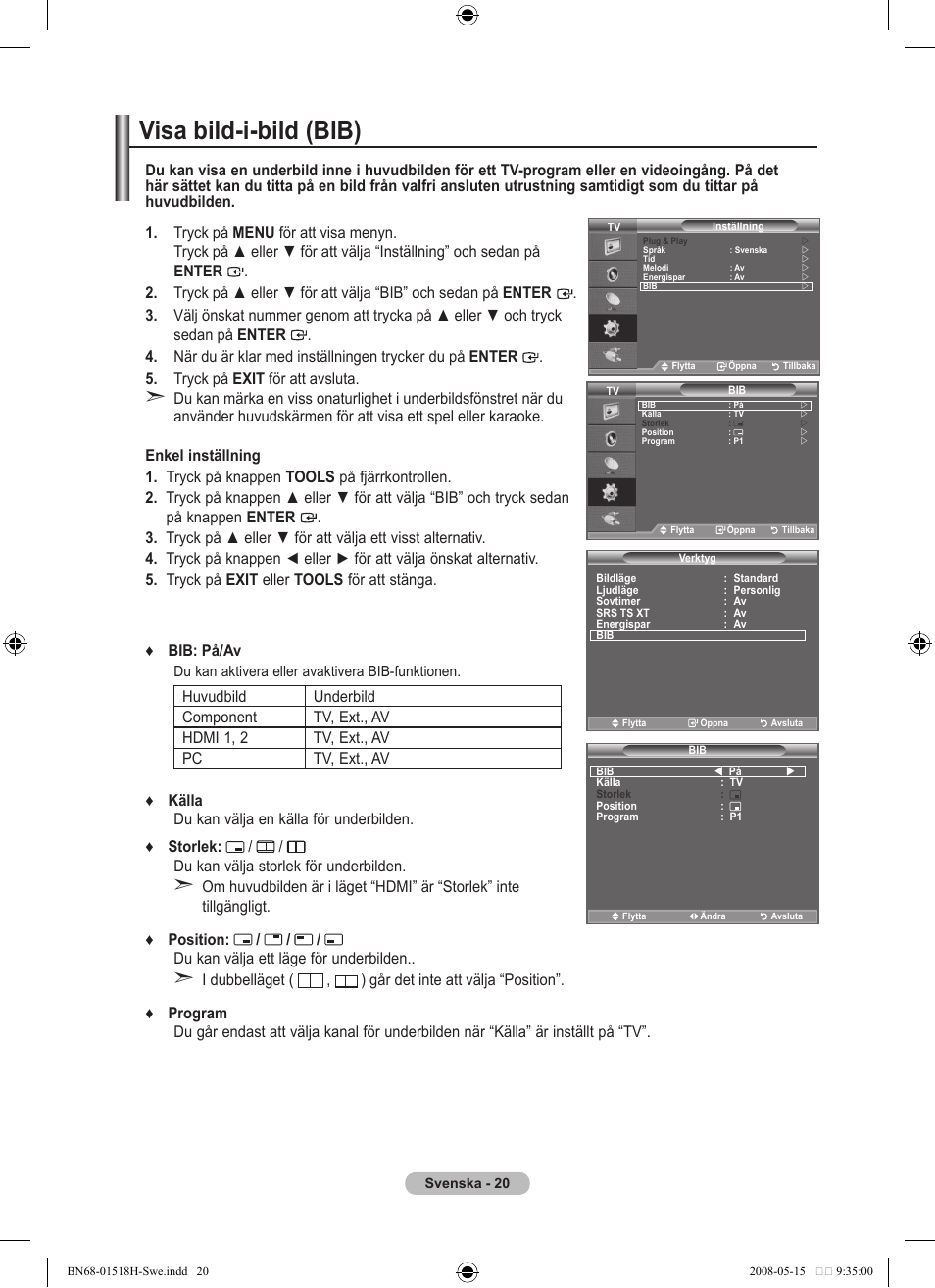 Visa bild-i-bild (bib) | Samsung BN68-01518H-00 User Manual | Page 57 / 177