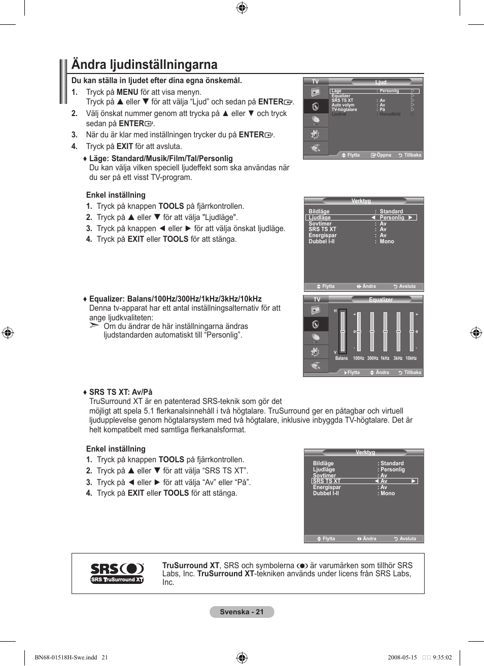 Ändra ljudinställningarna | Samsung BN68-01518H-00 User Manual | Page 58 / 177