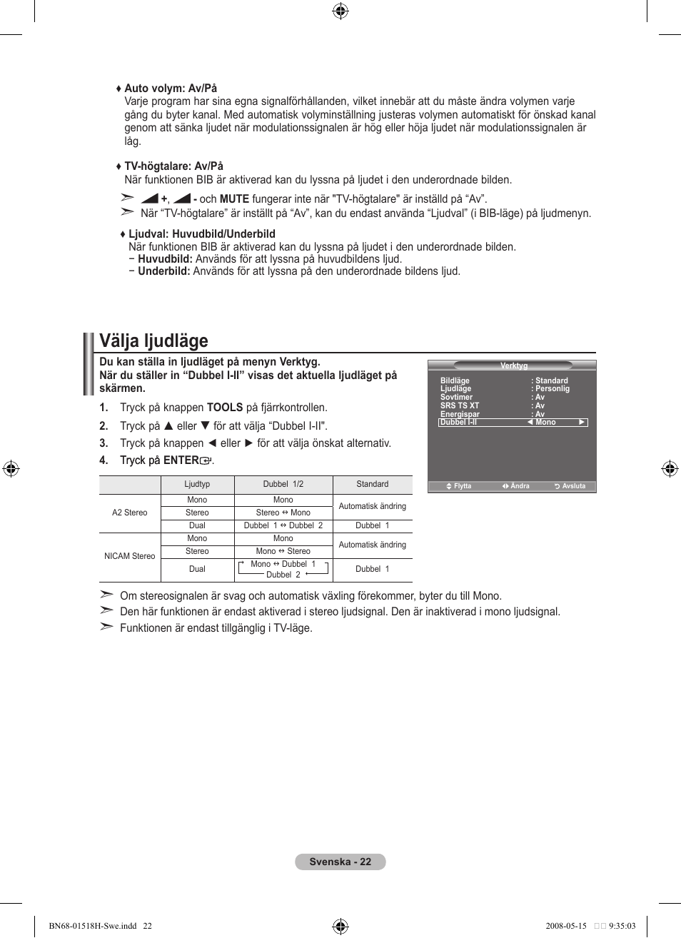 Välja ljudläge | Samsung BN68-01518H-00 User Manual | Page 59 / 177