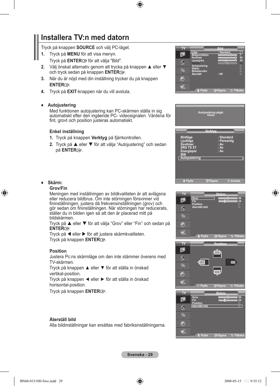 Installera tv:n med datorn | Samsung BN68-01518H-00 User Manual | Page 66 / 177
