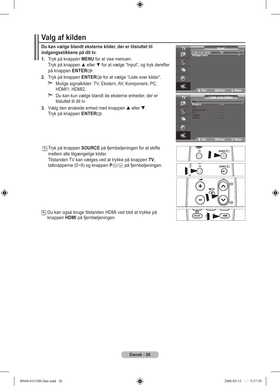 Valg af kilden | Samsung BN68-01518H-00 User Manual | Page 98 / 177