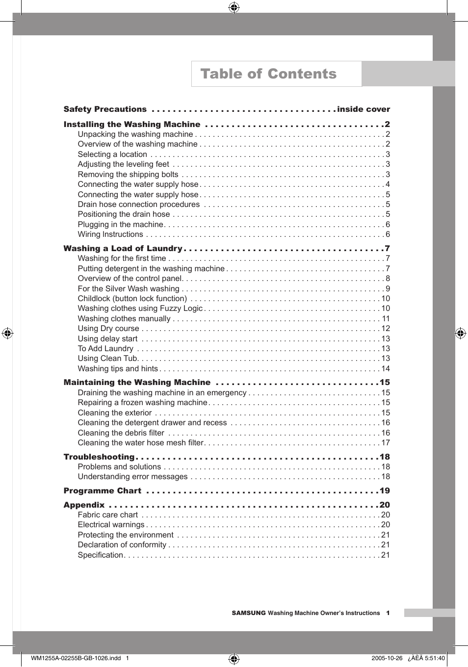 Samsung WM1255A User Manual | Page 3 / 24