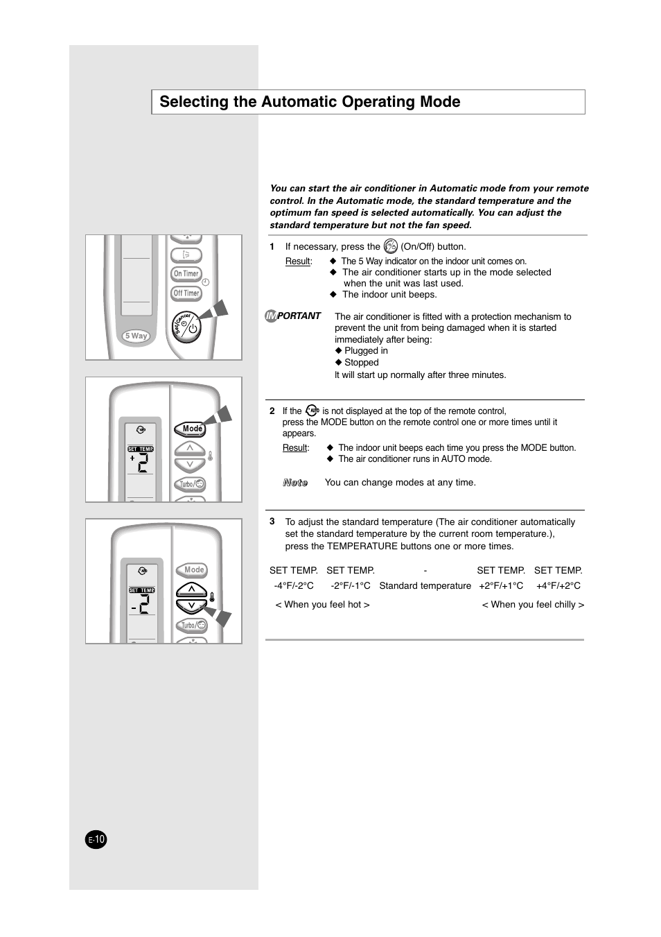 Selecting the automatic operating mode | Samsung A6 User Manual | Page 10 / 46