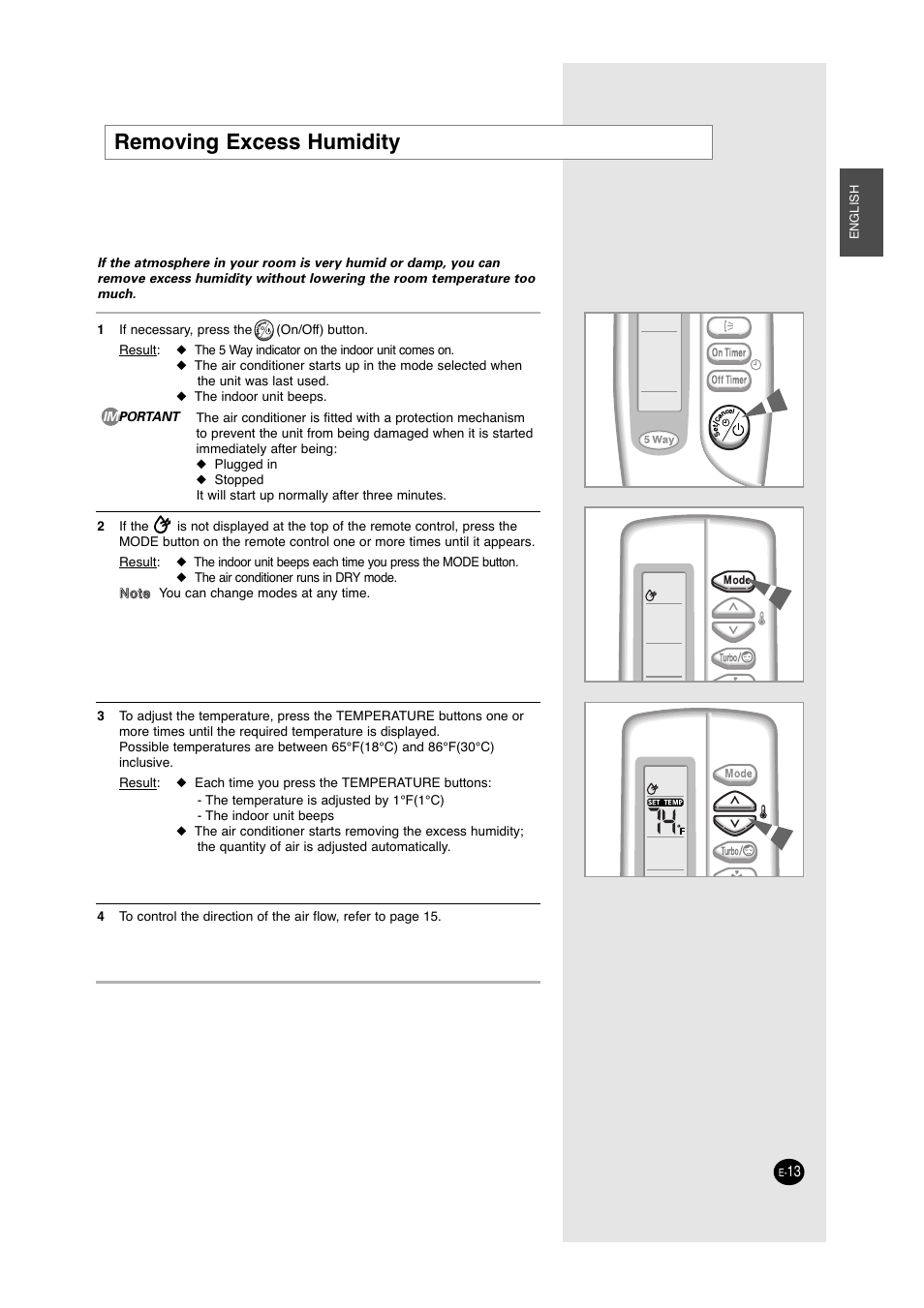 Removing excess humidity | Samsung A6 User Manual | Page 13 / 46