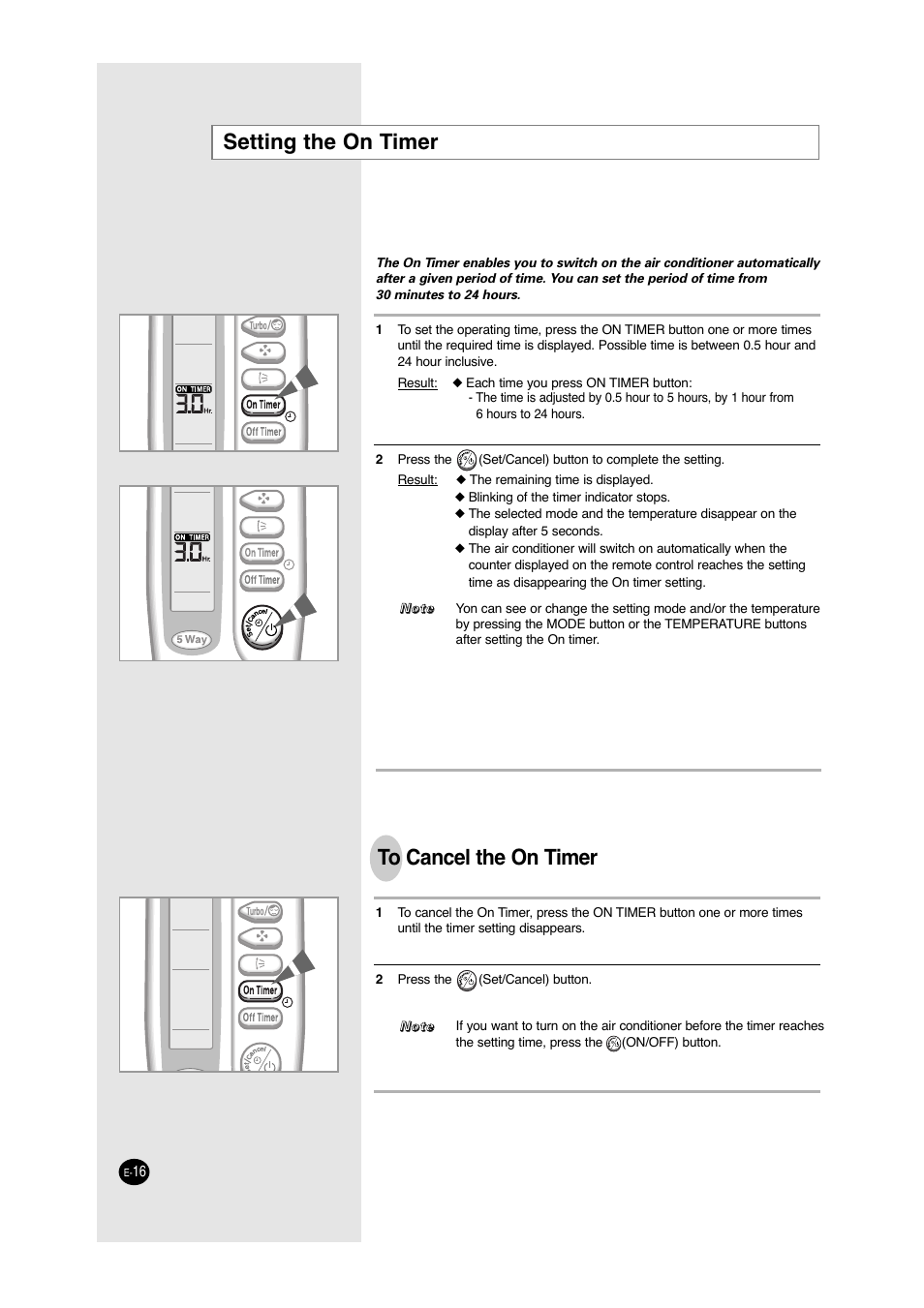 Setting the on timer | Samsung A6 User Manual | Page 16 / 46