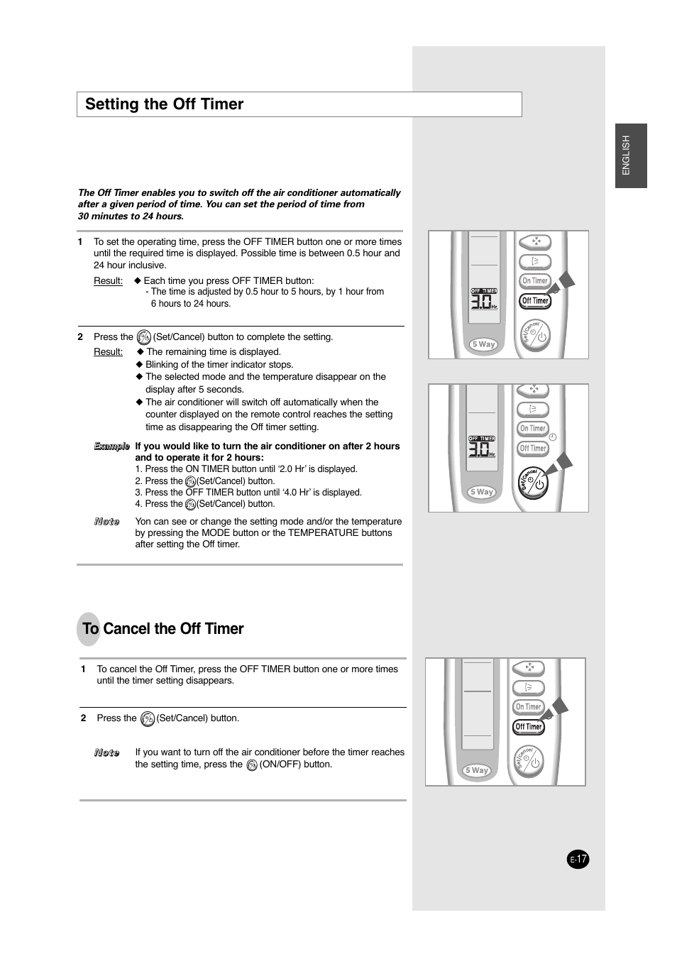 Setting the off timer | Samsung A6 User Manual | Page 17 / 46