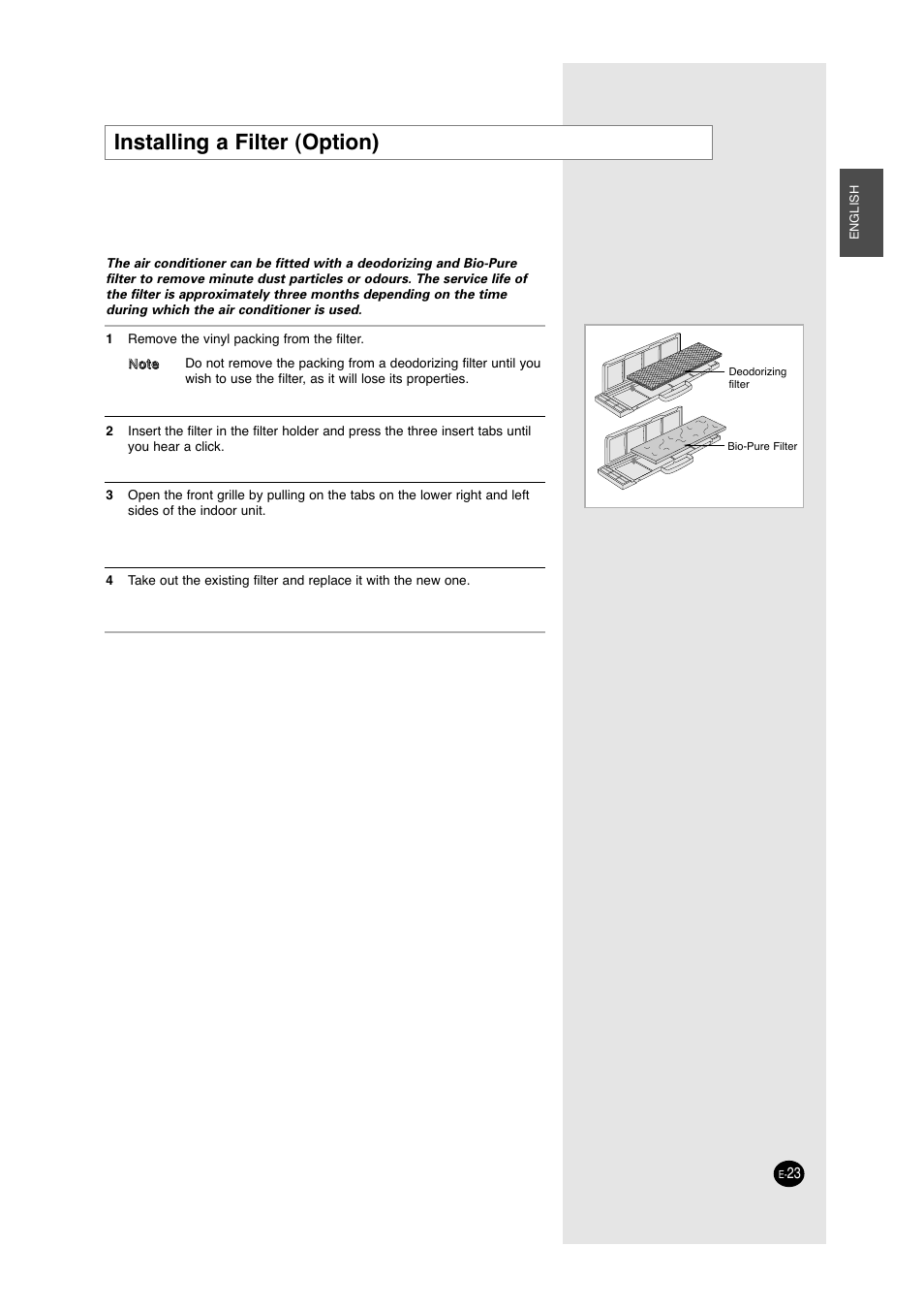 Installing a filter (option) | Samsung A6 User Manual | Page 23 / 46