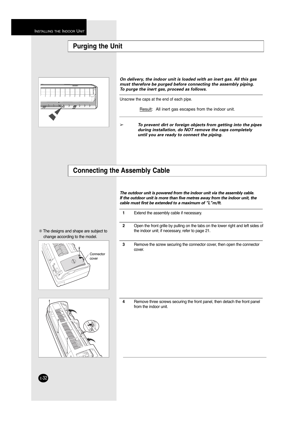 Purging the unit, Connecting the assembly cable | Samsung A6 User Manual | Page 32 / 46