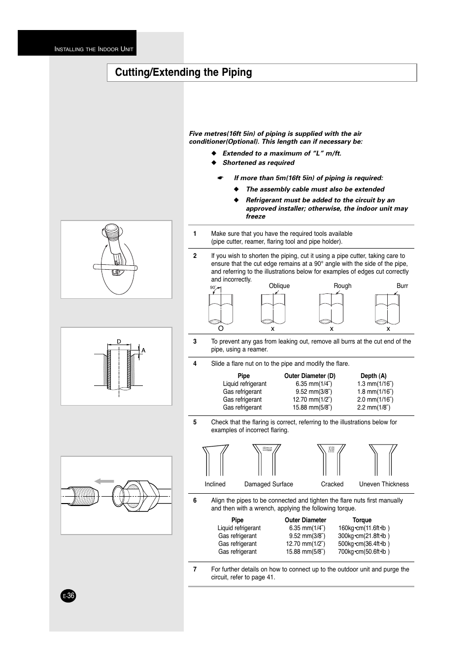 Cutting/extending the piping | Samsung A6 User Manual | Page 36 / 46