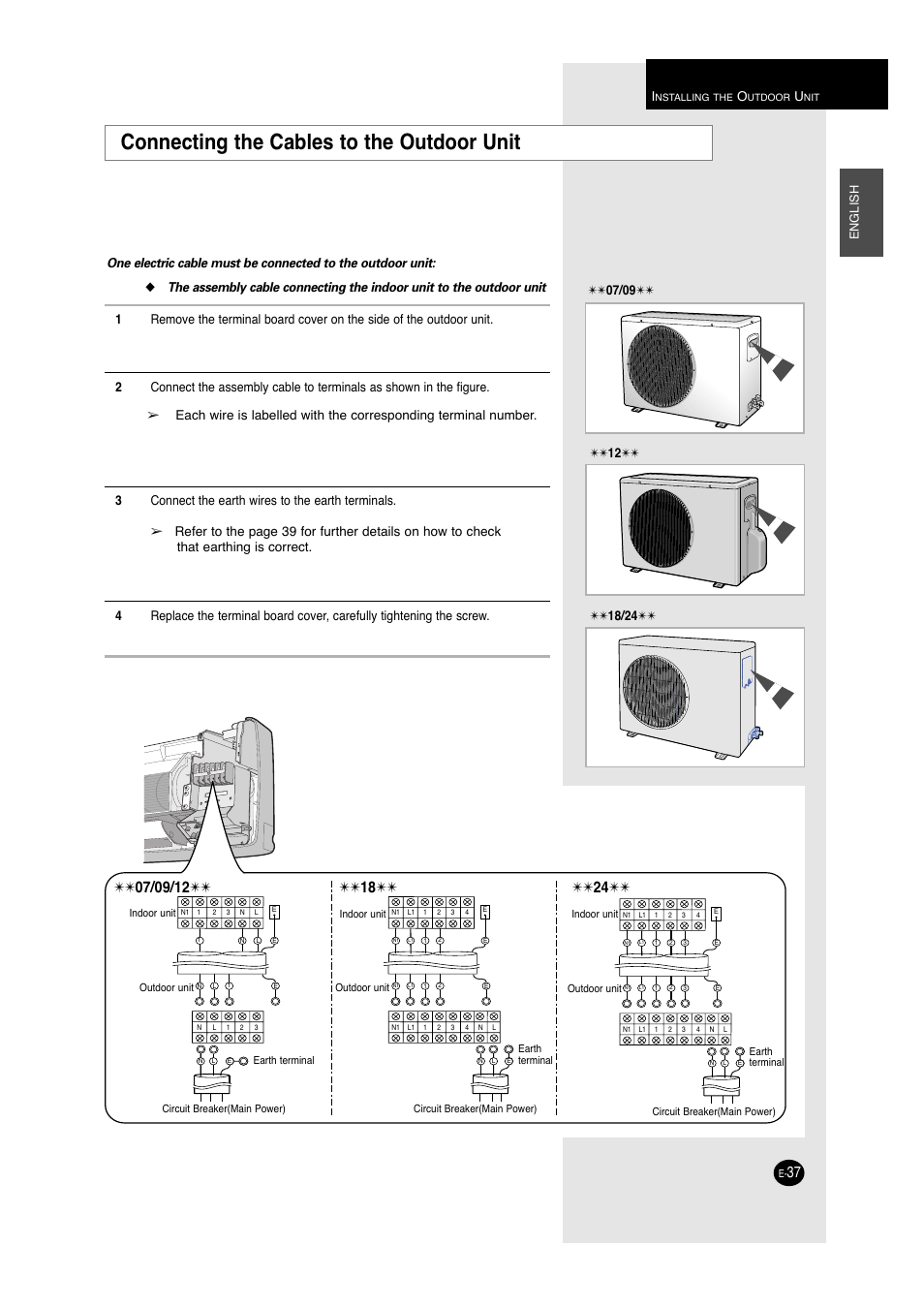 Connecting the cables to the outdoor unit | Samsung A6 User Manual | Page 37 / 46