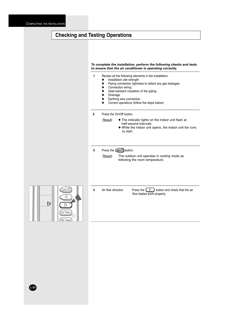 Checking and testing operations | Samsung A6 User Manual | Page 44 / 46