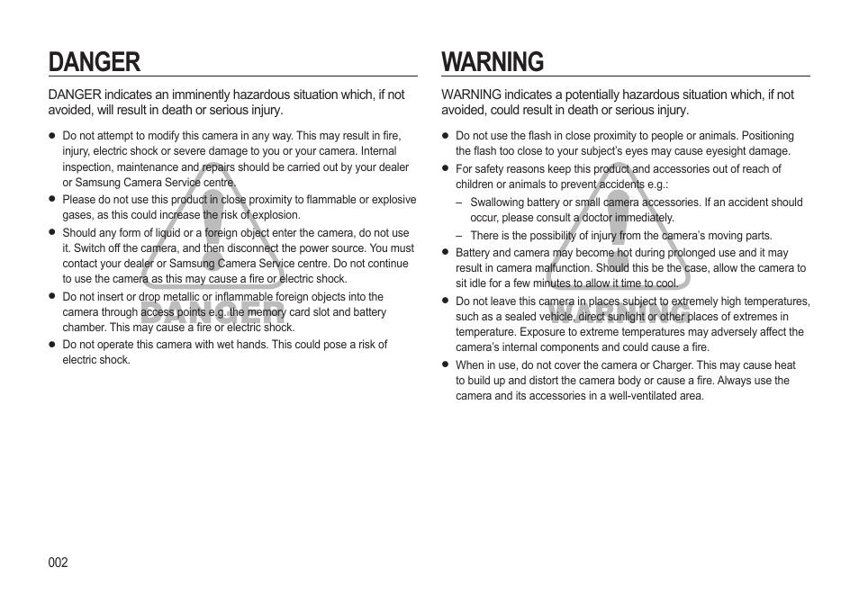 Danger warning | Samsung WB500 User Manual | Page 3 / 114
