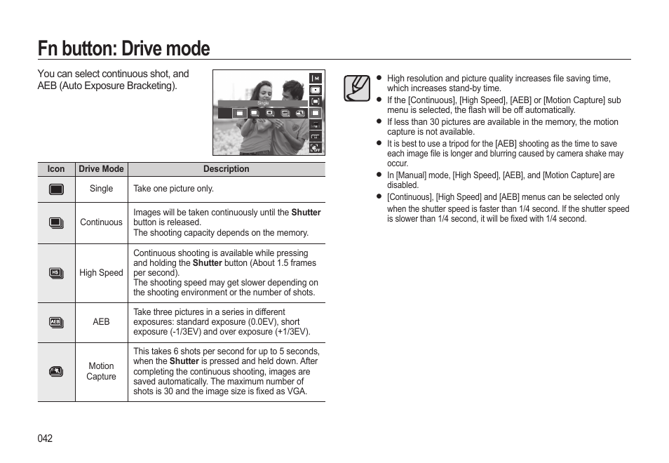 Fn button: drive mode | Samsung WB500 User Manual | Page 43 / 114