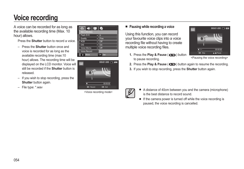 Voice recording | Samsung WB500 User Manual | Page 55 / 114