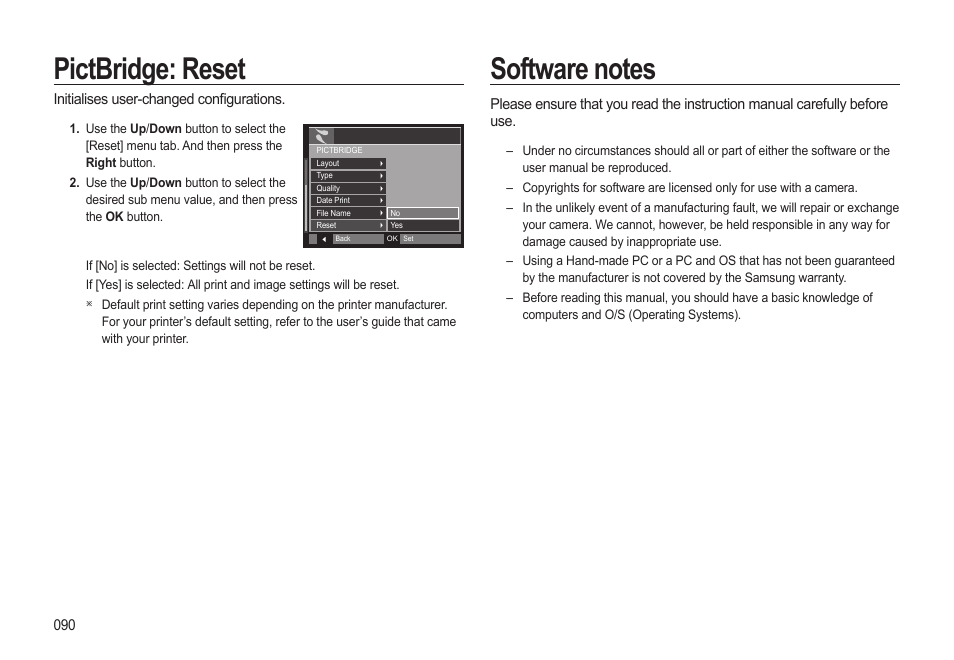 Pictbridge: reset | Samsung WB500 User Manual | Page 91 / 114