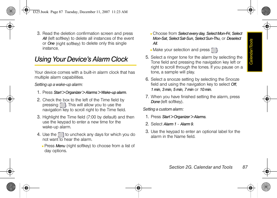 Using your device’s alarm clock | Samsung ACE User Manual | Page 102 / 210