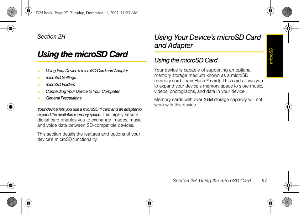 Using the microsd card, Using your device’s microsd card and adapter, 2h. using the microsd card | Using your device’s microsd card, And adapter | Samsung ACE User Manual | Page 112 / 210